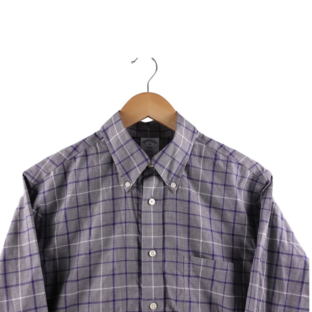 Brooks Brothers Regent Men's M Plaid Button Down Non Iron Cotton Shirt Preppy